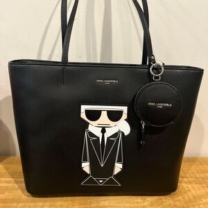 Karl lagerfeld NWT black and white zipper closure tote bag‎ retail $248
